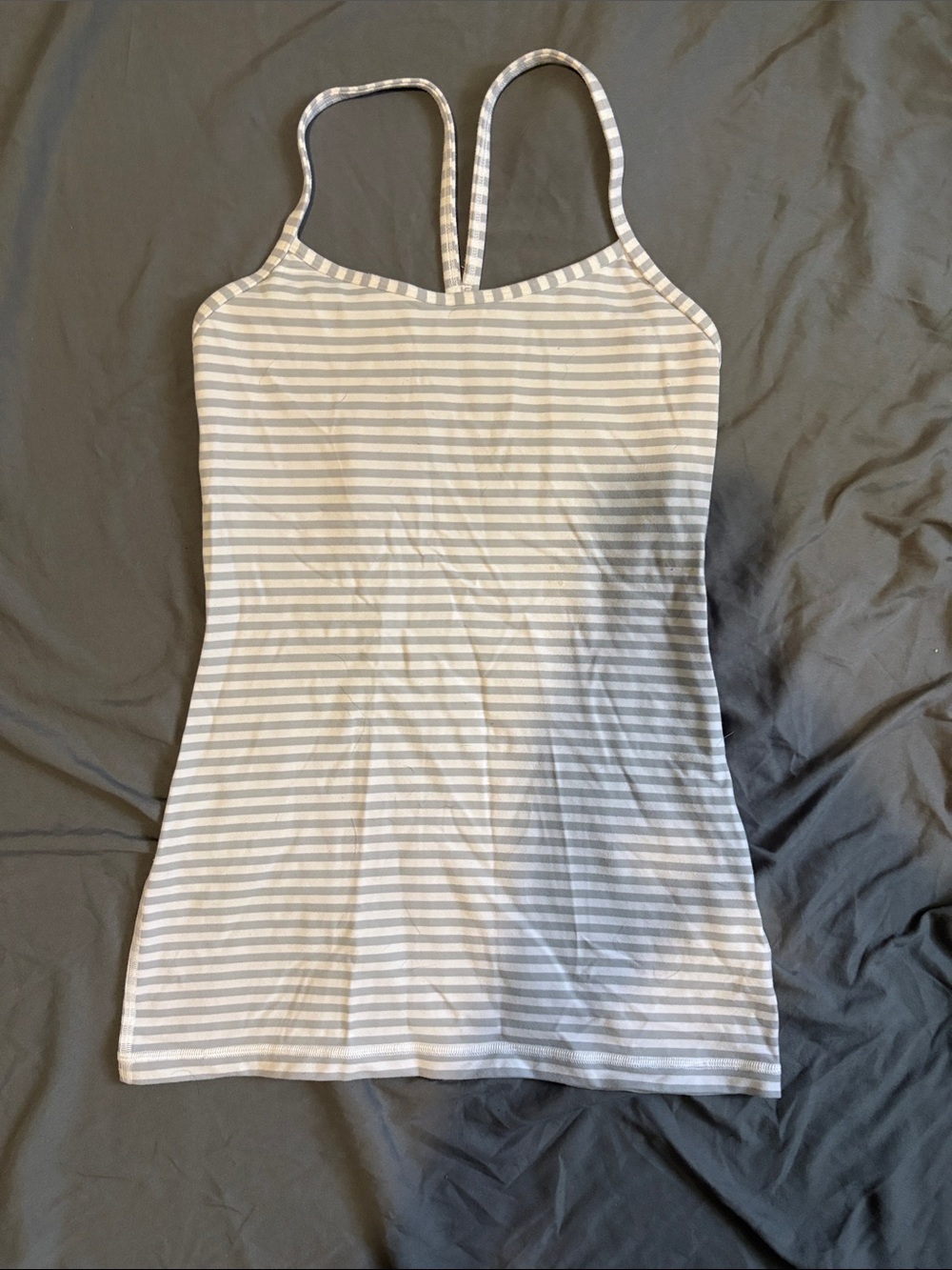 lululemon athletica White and Gray Striped Racerback Camisole